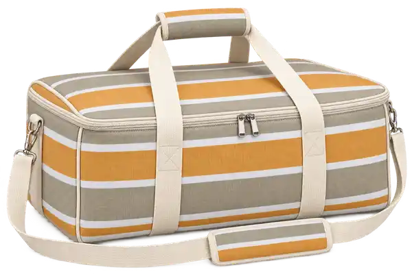 Taupe Gold And White Mixed Stripes Solution-Dyed Polyester Thermal Pizza Delivery Bag