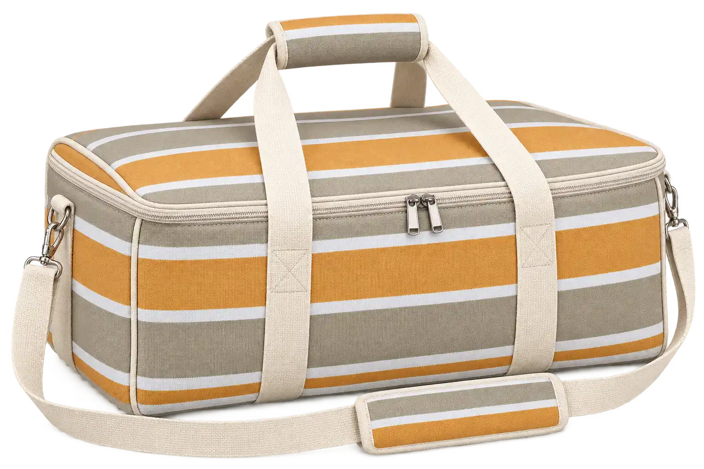 Taupe Gold And White Mixed Stripes Solution-Dyed Polyester Thermal Pizza Delivery Bag — Ivory