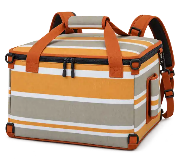 Taupe Gold And White Mixed Stripes Solution-Dyed Polyester Insulated Rider Delivery Bag