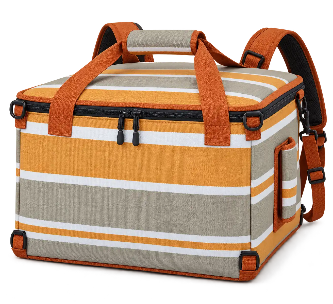 Taupe Gold And White Mixed Stripes Solution-Dyed Polyester Insulated Rider Delivery Bag — Burnt orange