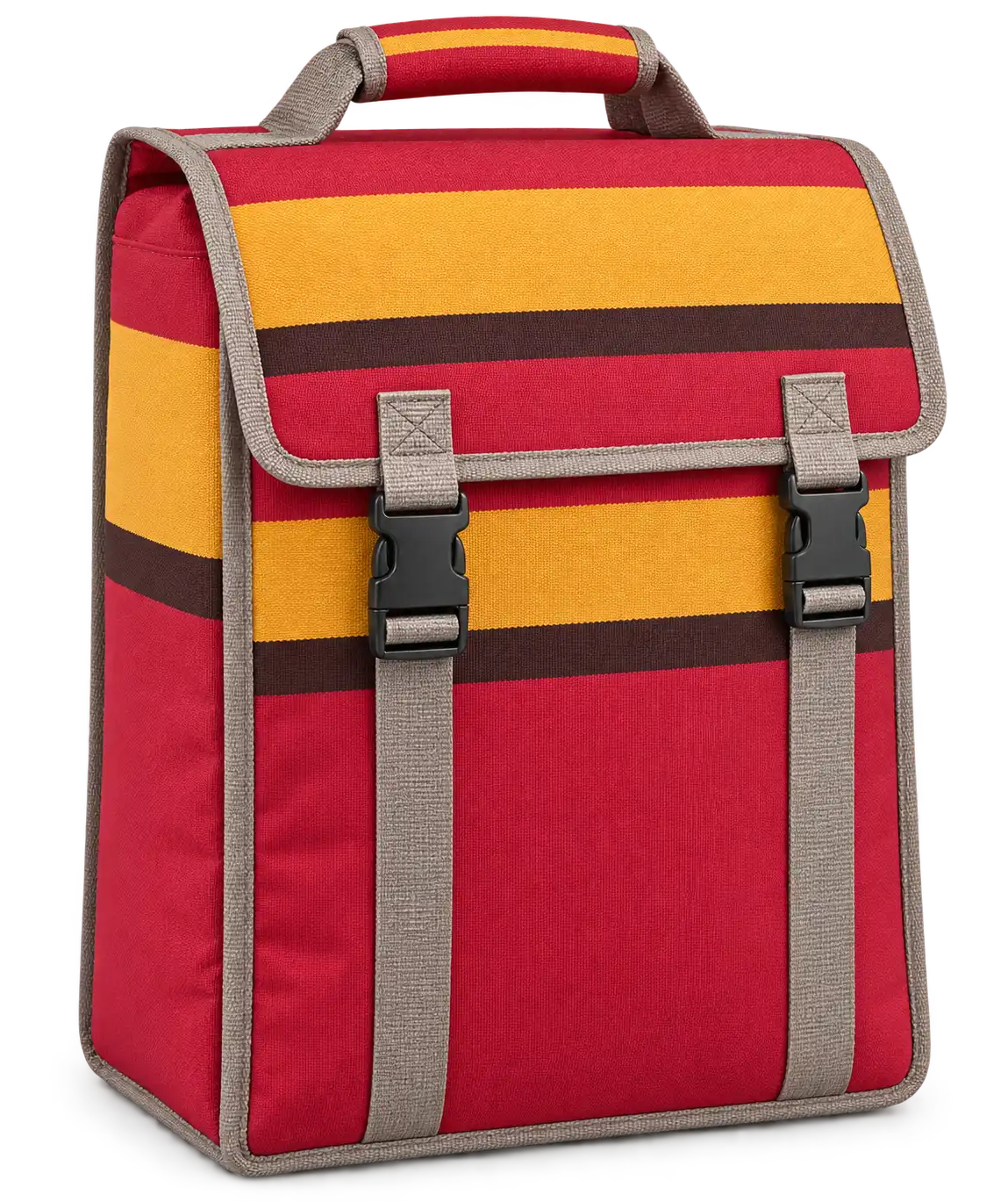 Red Yellow And Dark Narrow Stripe Bands Solution-Dyed Polyester Thermal Burger Delivery Bag — Warm grey