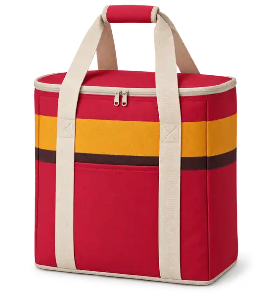 Red Yellow And Dark Narrow Stripe Bands Solution-Dyed Polyester Thermal Cooler Bag