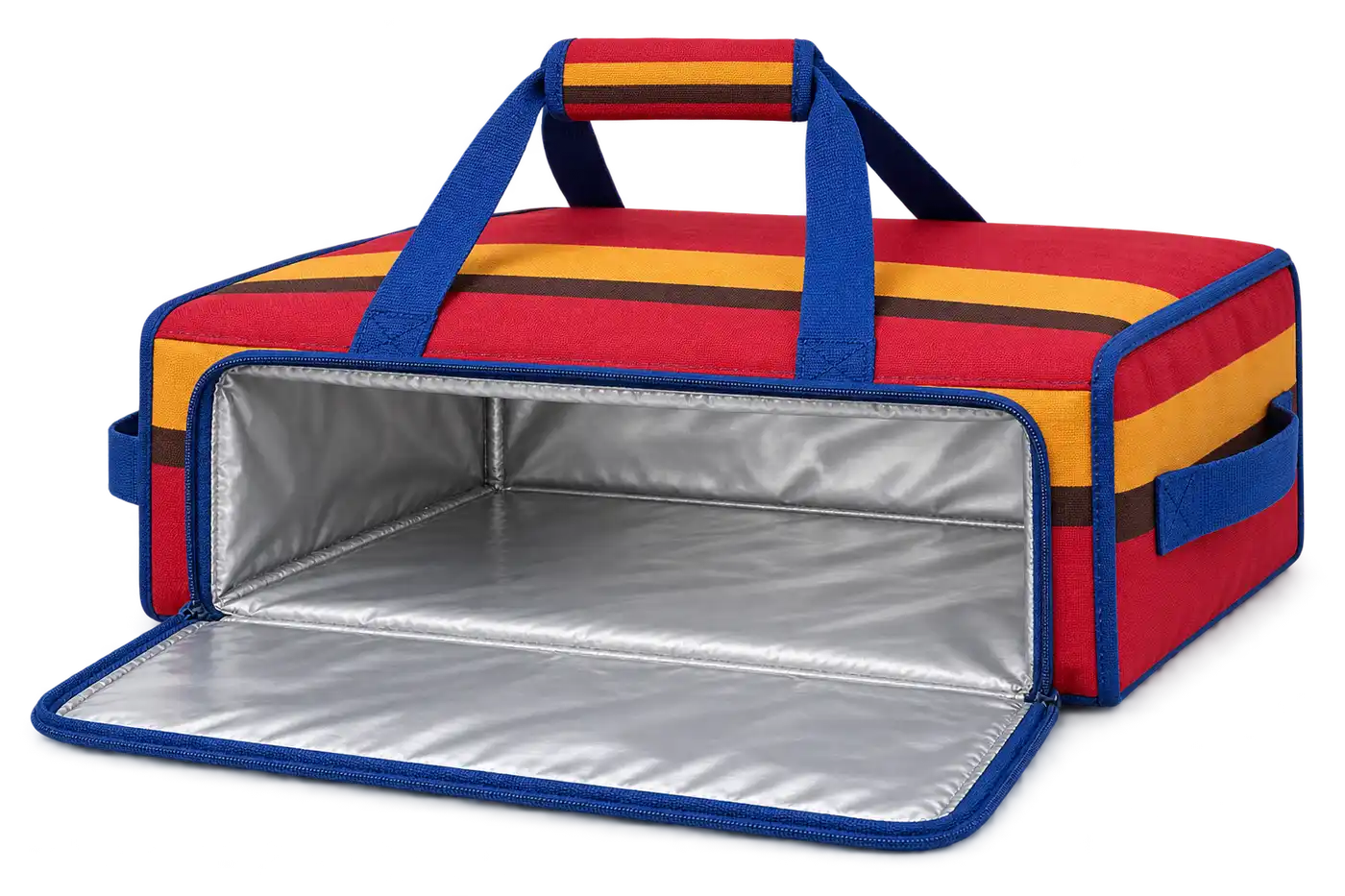 Red Yellow And Dark Narrow Stripe Bands Solution-Dyed Polyester Thermal Pizza Delivery Bag — Cobalt blue