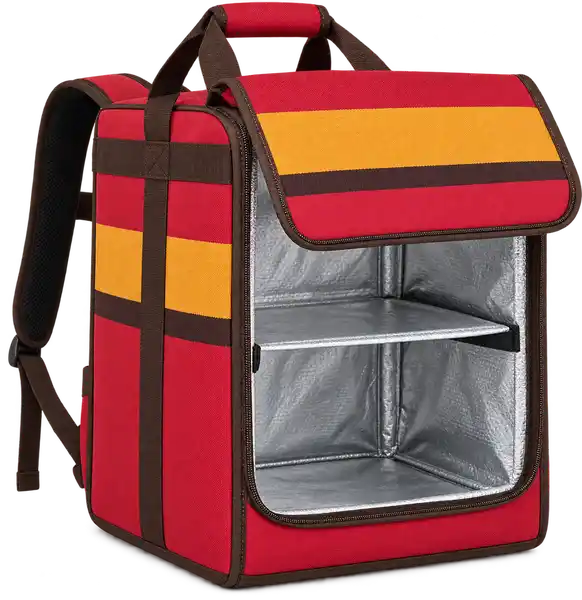 Red Yellow And Dark Narrow Stripe Bands Solution-Dyed Polyester Insulated Rider Delivery Bag