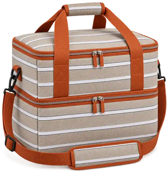 Taupe Beige And White Narrow Stripes Solution-Dyed Polyester Thermal Burger Delivery Bag