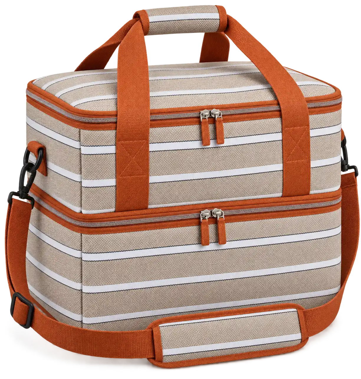 Taupe Beige And White Narrow Stripes Solution-Dyed Polyester Thermal Burger Delivery Bag — Burnt orange