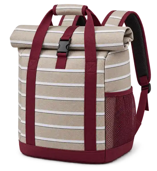 Taupe Beige And White Narrow Stripes Solution-Dyed Polyester Thermal Cooler Bag