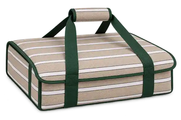 Taupe Beige And White Narrow Stripes Solution-Dyed Polyester Thermal Pizza Delivery Bag
