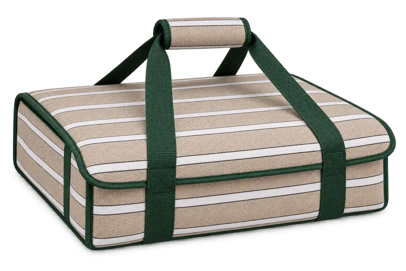 Taupe Beige And White Narrow Stripes Solution-Dyed Polyester Thermal Pizza Delivery Bag — Forest green