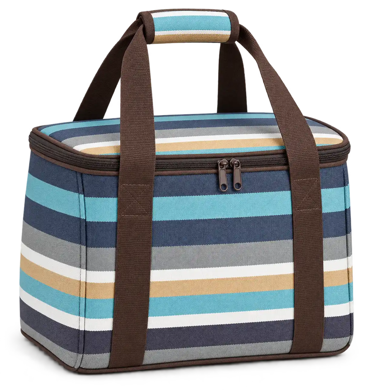Charcoal Aqua White And Ochre Mixed Stripes Solution-Dyed Polyester Thermal Burger Delivery Bag — Chocolate brown