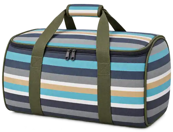 Charcoal Aqua White And Ochre Mixed Stripes Solution-Dyed Polyester Thermal Food Delivery Bag
