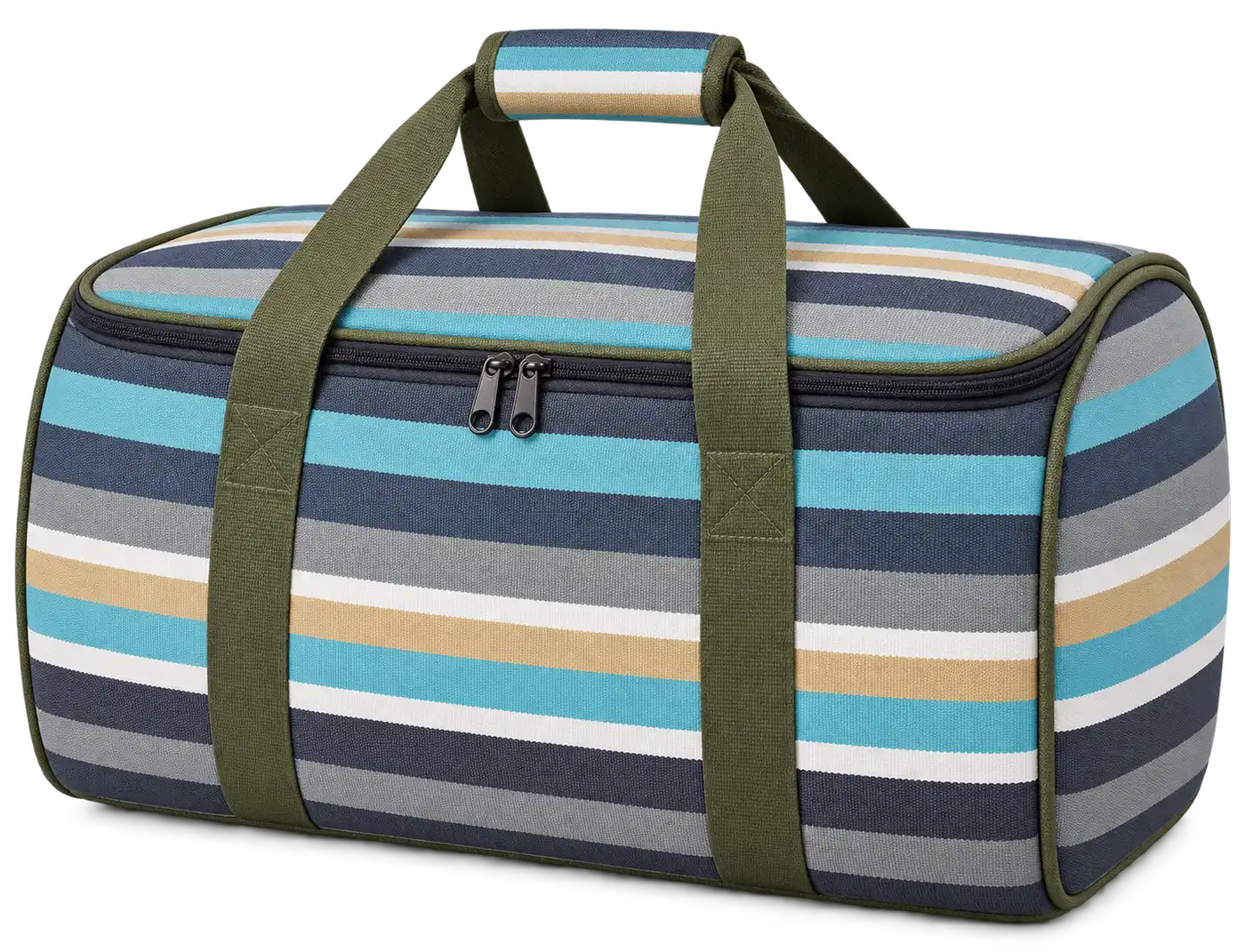 Charcoal Aqua White And Ochre Mixed Stripes Solution-Dyed Polyester Thermal Food Delivery Bag — Olive green