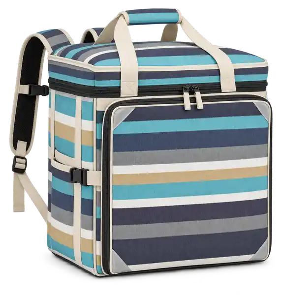 Charcoal Aqua White And Ochre Mixed Stripes Solution-Dyed Polyester Insulated Rider Delivery Bag