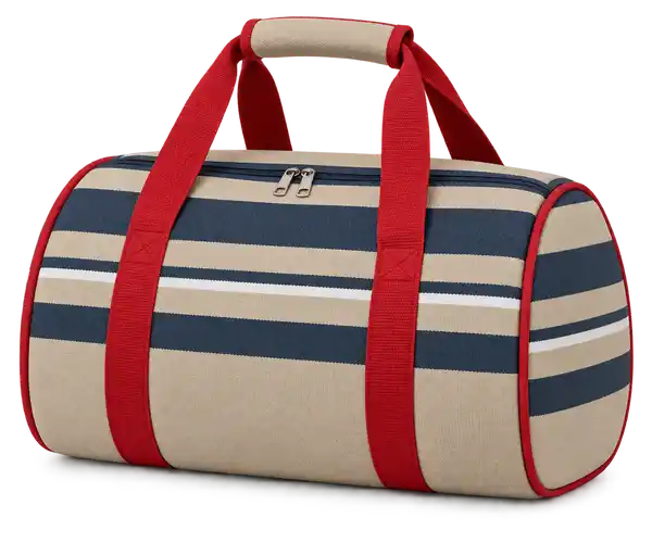 Sand Beige Navy And White Mixed Stripes Solution-Dyed Polyester Thermal Cooler Bag