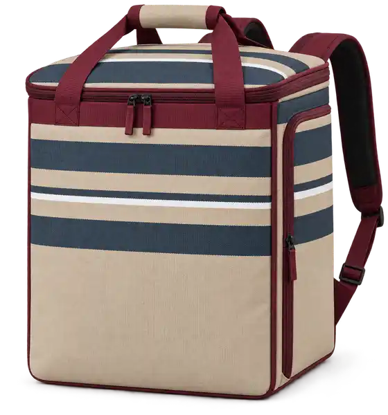 Sand Beige Navy And White Mixed Stripes Solution-Dyed Polyester Insulated Rider Delivery Bag