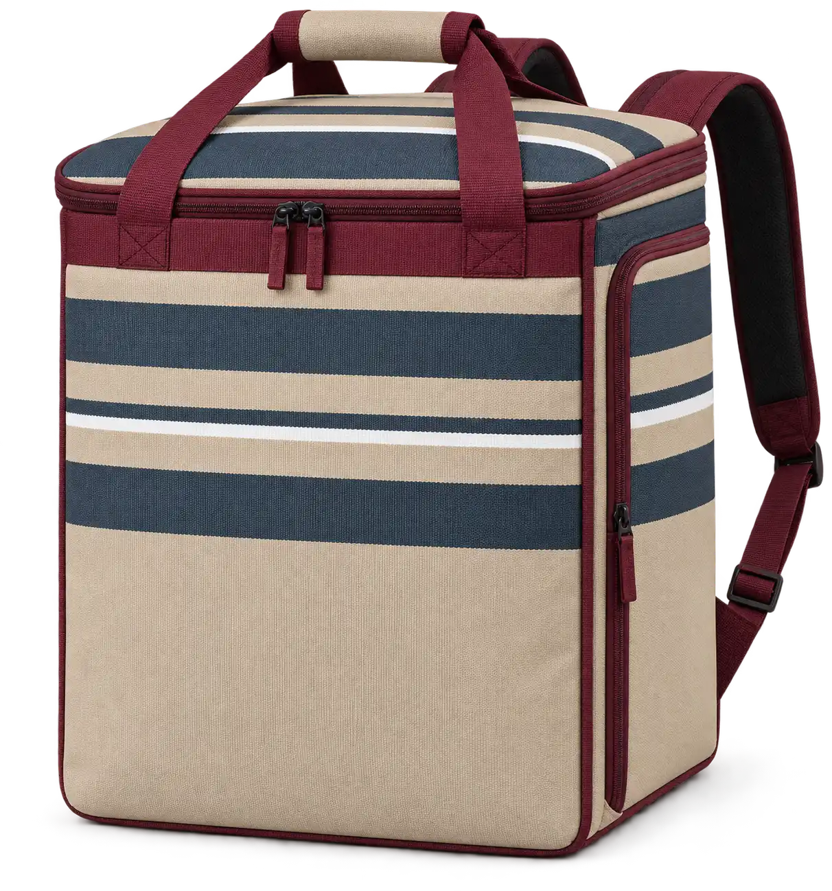 Sand Beige Navy And White Mixed Stripes Solution-Dyed Polyester Insulated Rider Delivery Bag — Burgundy