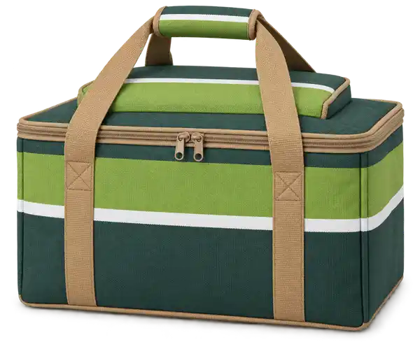 Forest Green Lime And White Broad Stripes Solution-Dyed Polyester Thermal Food Delivery Bag