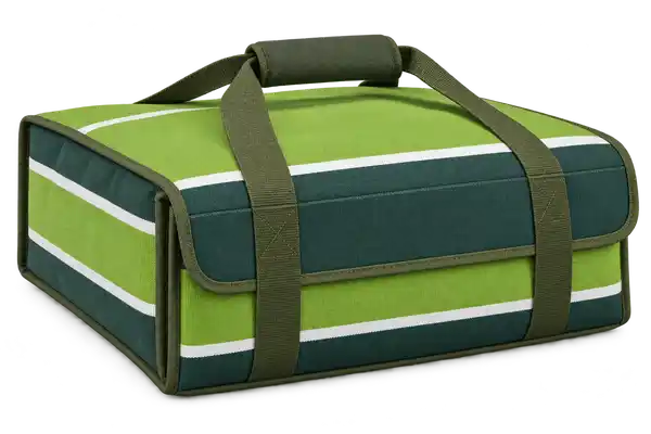 Forest Green Lime And White Broad Stripes Solution-Dyed Polyester Thermal Pizza Delivery Bag
