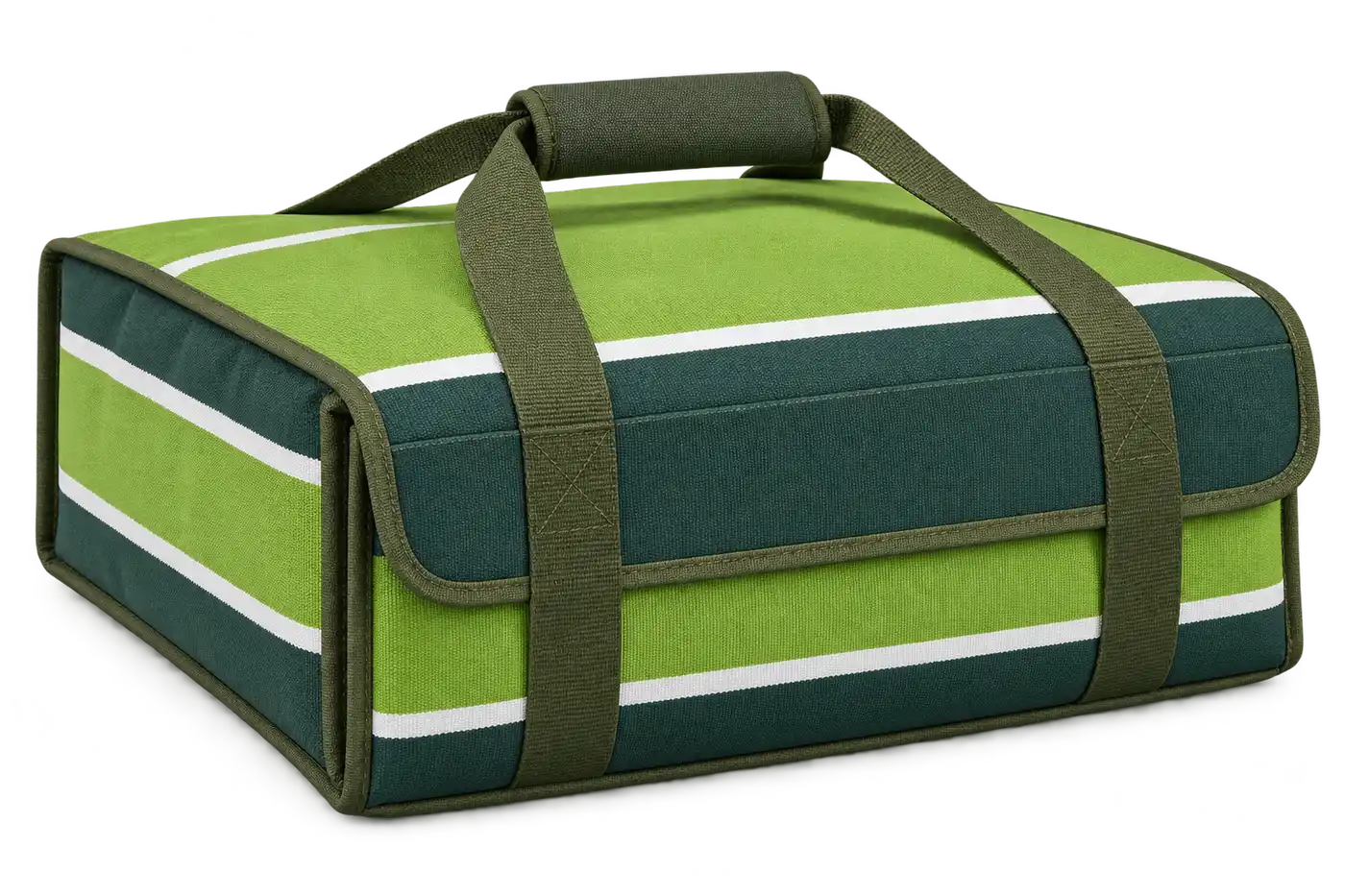 Forest Green Lime And White Broad Stripes Solution-Dyed Polyester Thermal Pizza Delivery Bag — Olive green