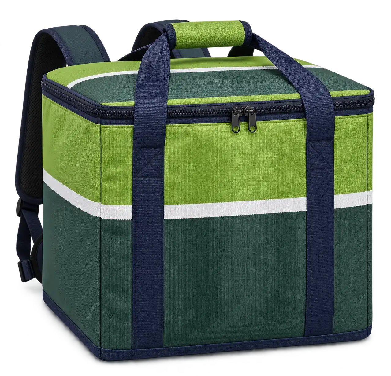 Forest Green Lime And White Broad Stripes Solution-Dyed Polyester Insulated Rider Delivery Bag — Navy blue