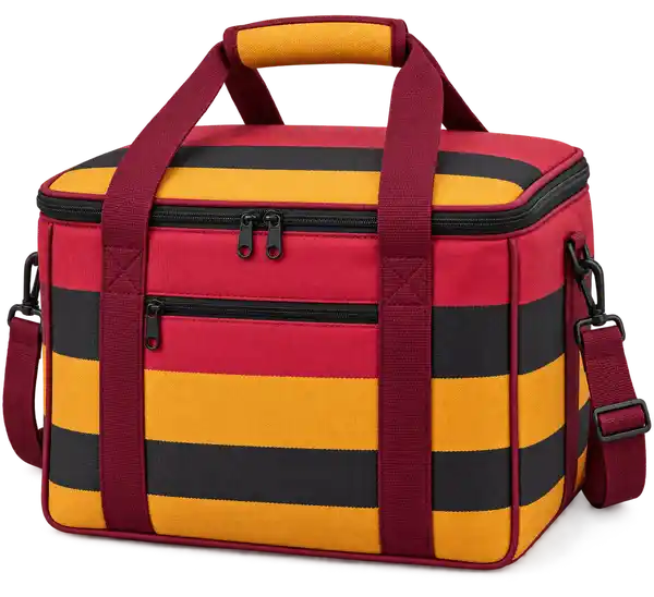 Red Gold And Black Broad Stripe Bands Solution-Dyed Polyester Thermal Burger Delivery Bag