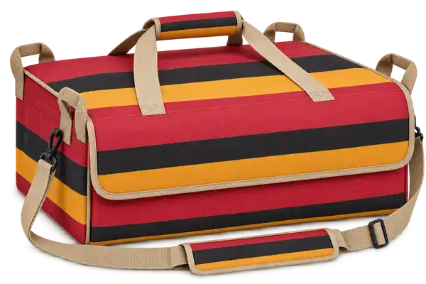 Red Gold And Black Broad Stripe Bands Solution-Dyed Polyester Thermal Pizza Delivery Bag