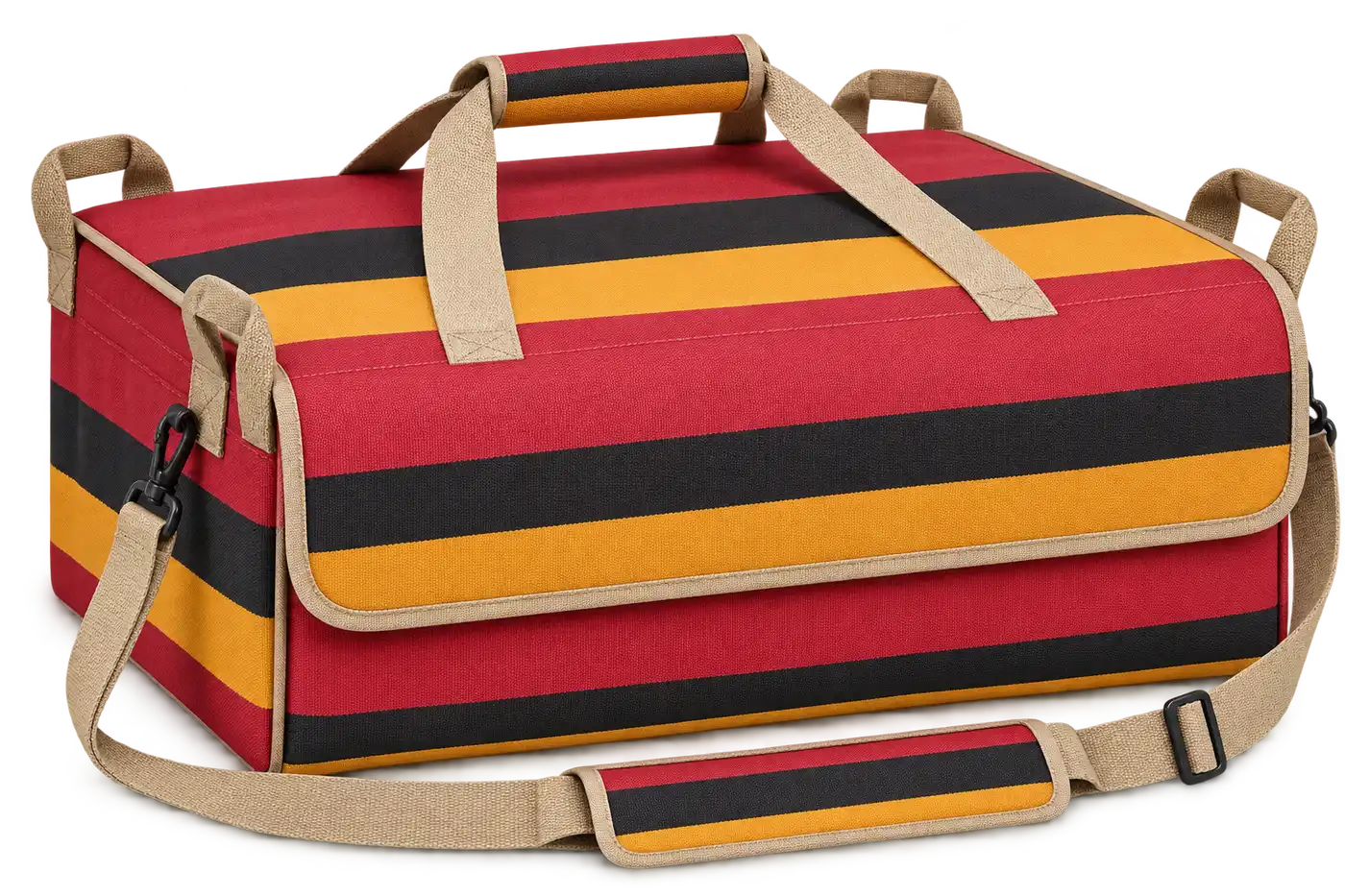 Red Gold And Black Broad Stripe Bands Solution-Dyed Polyester Thermal Pizza Delivery Bag — Sand beige