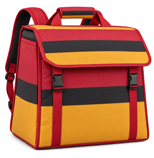 Red Gold And Black Broad Stripe Bands Solution-Dyed Polyester Insulated Rider Delivery Bag