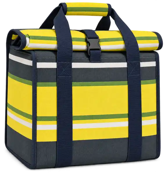 Charcoal Yellow And White Mixed Stripes Solution-Dyed Polyester Thermal Burger Delivery Bag