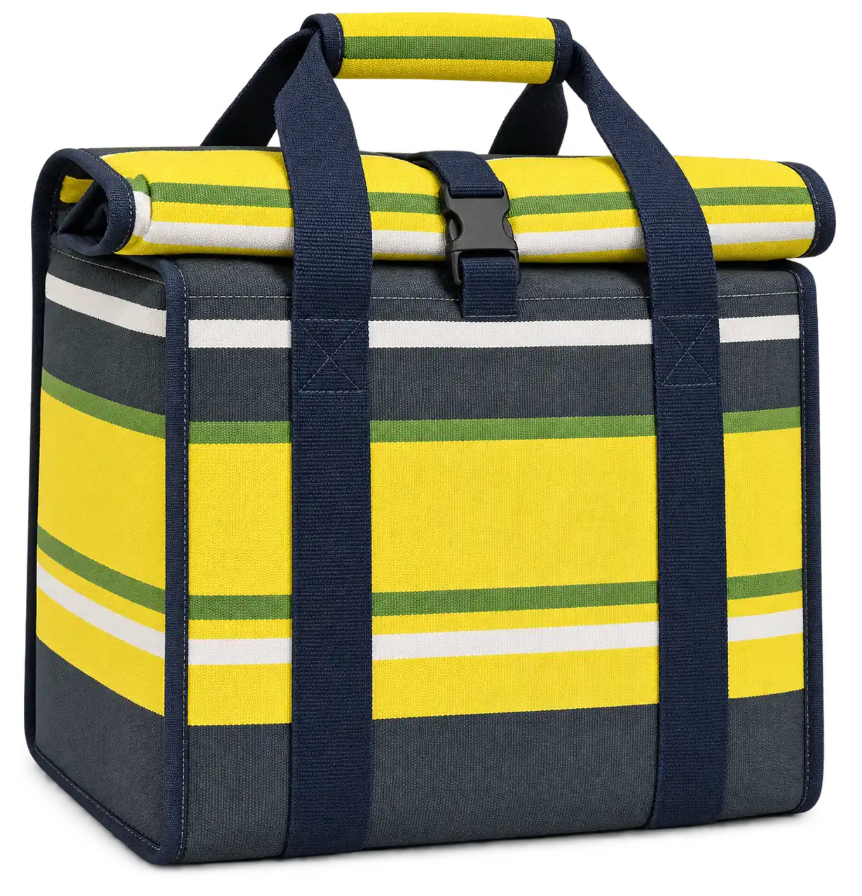 Charcoal Yellow And White Mixed Stripes Solution-Dyed Polyester Thermal Burger Delivery Bag — Navy blue