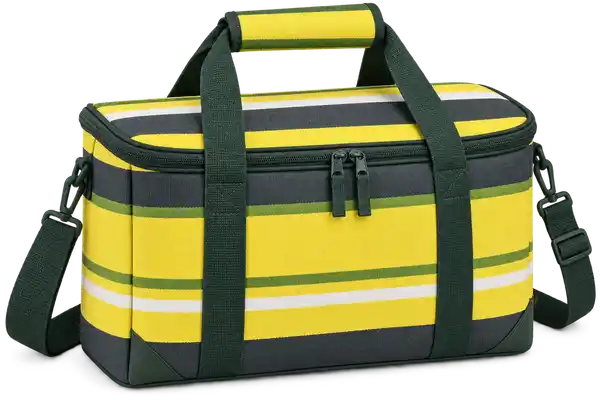 Charcoal Yellow And White Mixed Stripes Solution-Dyed Polyester Thermal Cooler Bag