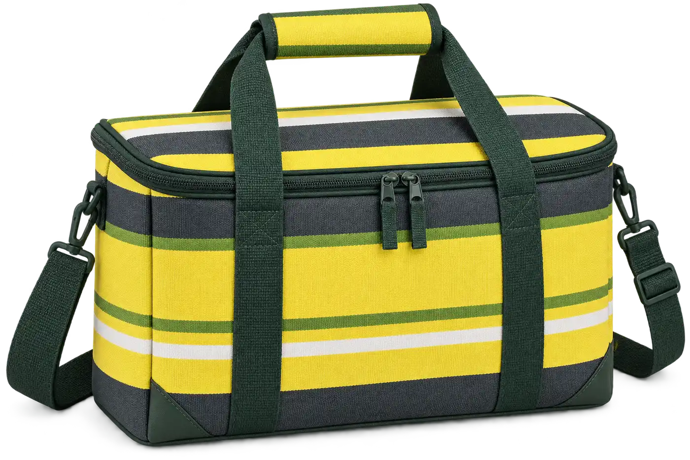 Charcoal Yellow And White Mixed Stripes Solution-Dyed Polyester Thermal Cooler Bag — Forest green