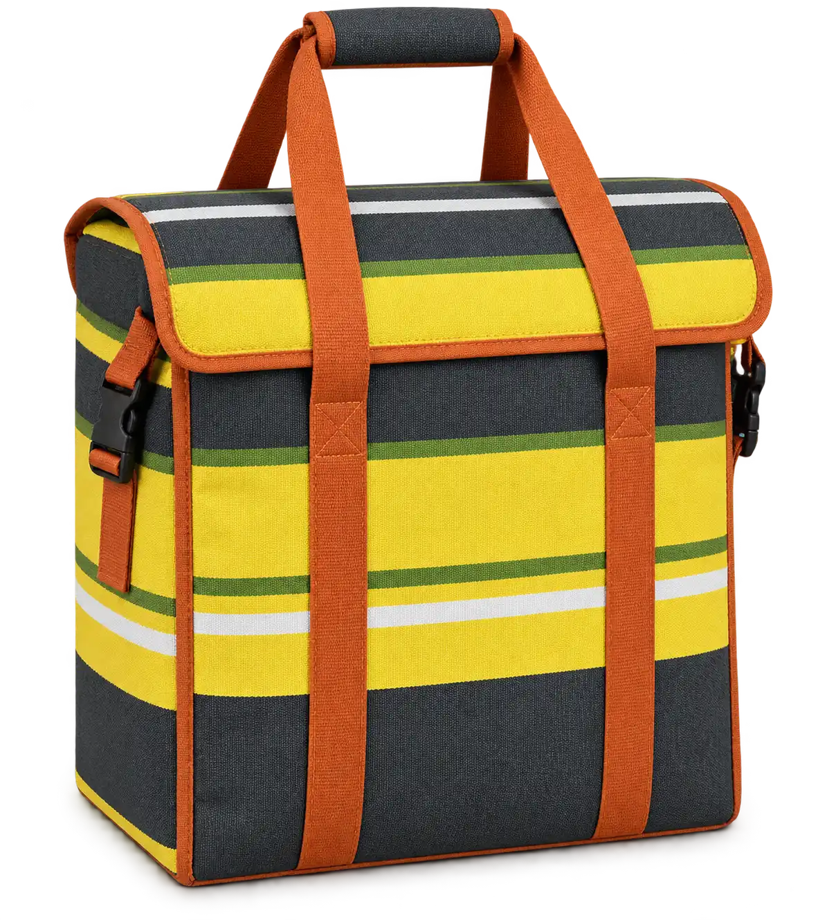 Charcoal Yellow And White Mixed Stripes Solution-Dyed Polyester Thermal Food Delivery Bag — Burnt orange