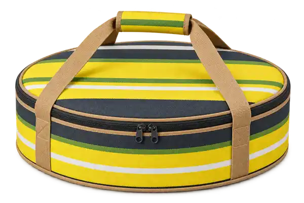 Charcoal Yellow And White Mixed Stripes Solution-Dyed Polyester Thermal Pizza Delivery Bag