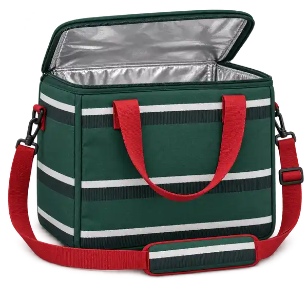 Forest Green And White Stripes Solution-Dyed Polyester Thermal Burger Delivery Bag