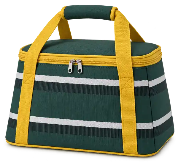 Forest Green And White Stripes Solution-Dyed Polyester Thermal Cooler Bag