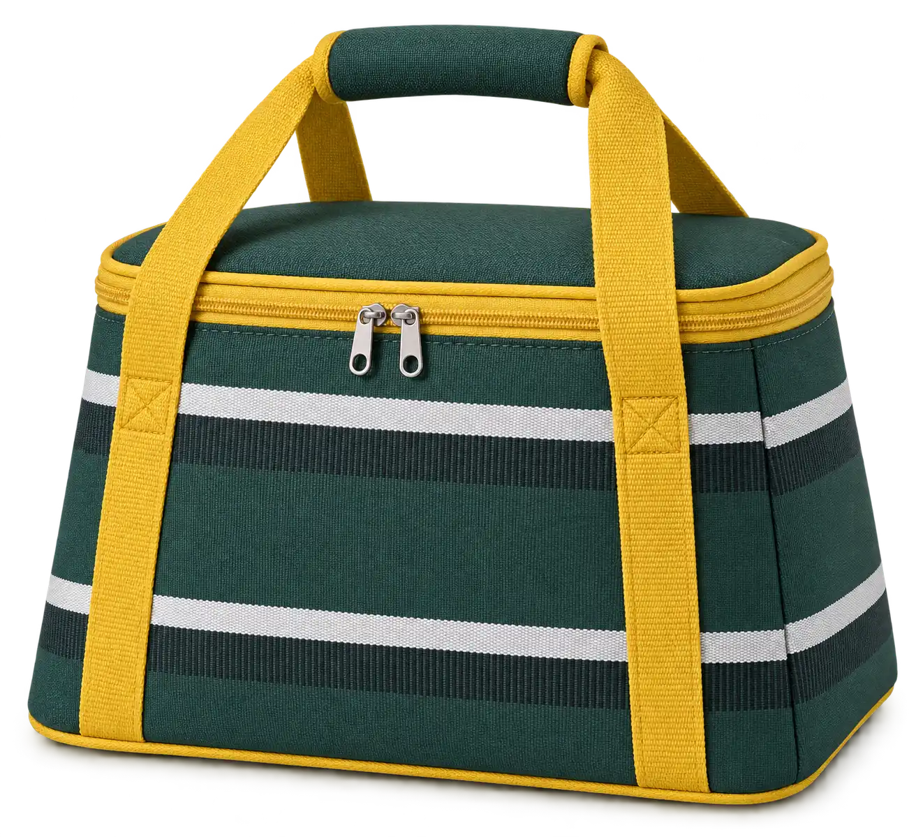 Forest Green And White Stripes Solution-Dyed Polyester Thermal Cooler Bag — Golden yellow