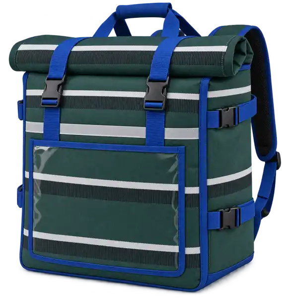 Forest Green And White Stripes Solution-Dyed Polyester Insulated Rider Delivery Bag