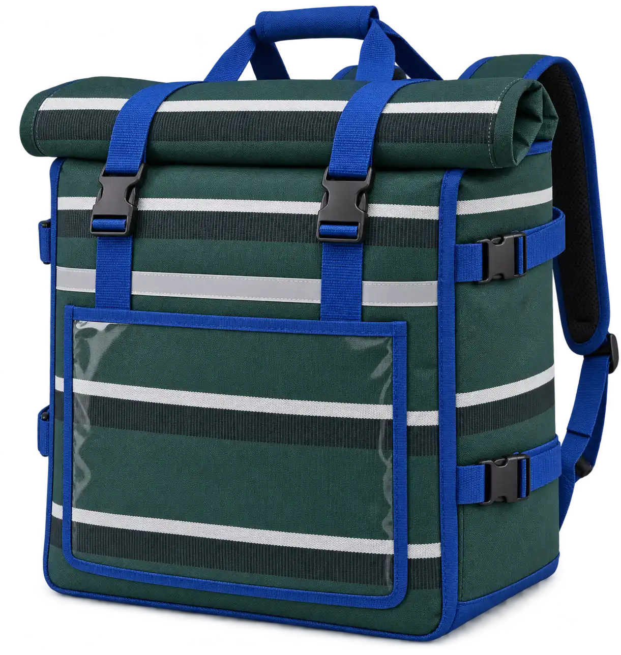 Forest Green And White Stripes Solution-Dyed Polyester Insulated Rider Delivery Bag — Cobalt blue