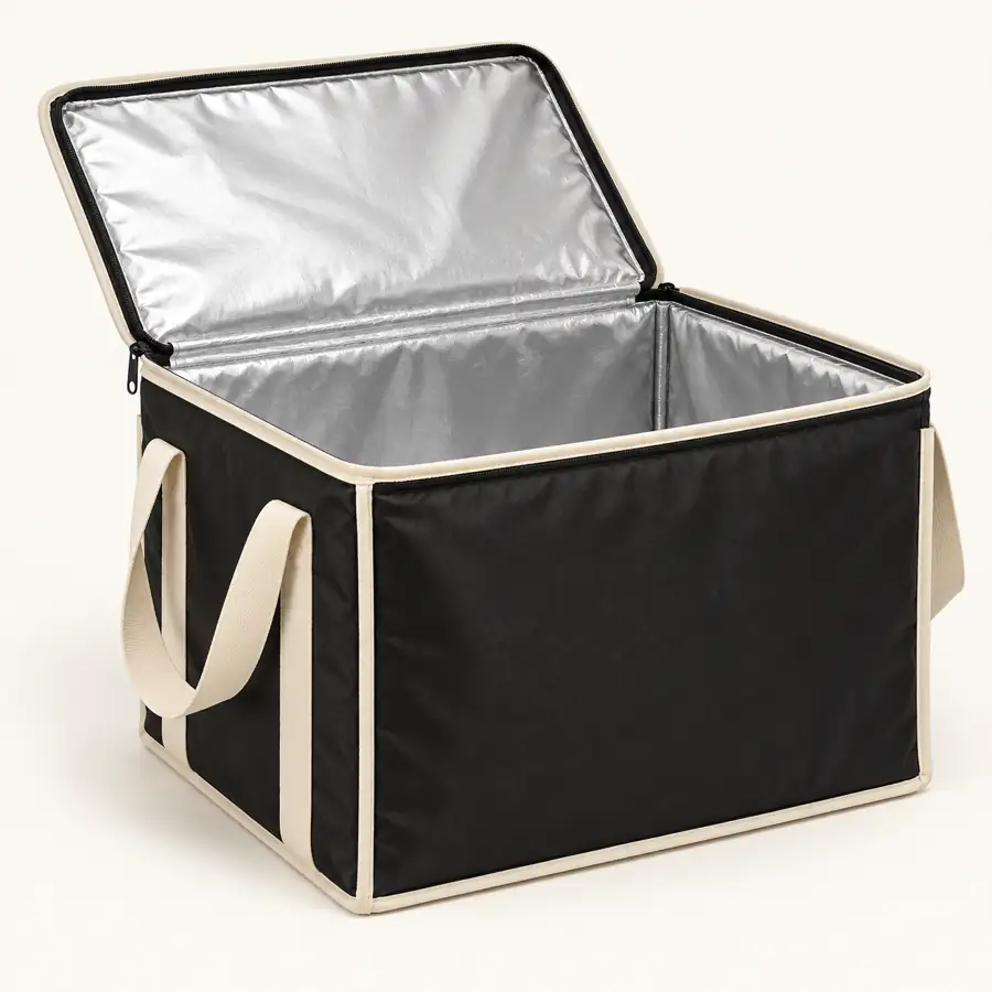 Black Oxford Taffeta Fold Flat Crate Thermal Food Delivery Bag