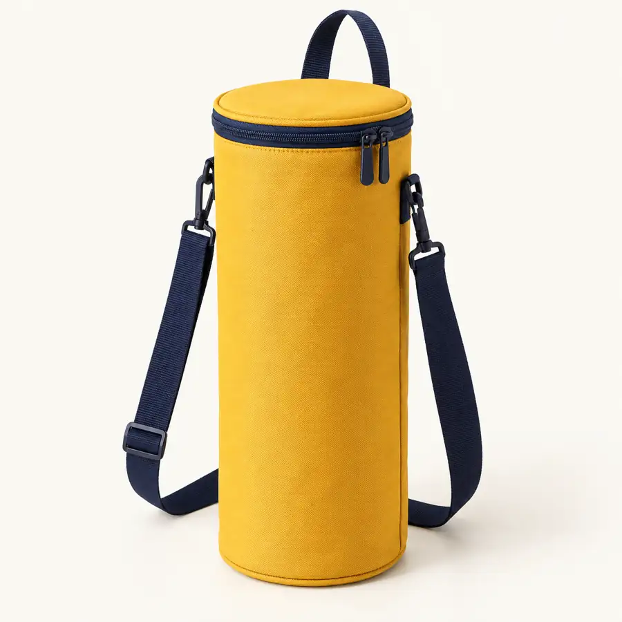 Golden Yellow Polyester Bottle Cylinder Thermal Cooler Bag