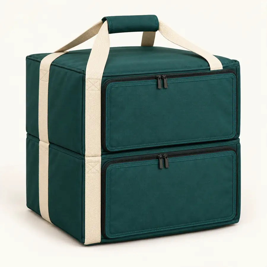 Deep Teal Green Polyspun Canvas Double Decker Flap Thermal Pizza Delivery Bag