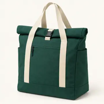Deep Teal Green Polyspun Canvas Roll Top Market Thermal Cooler Bag