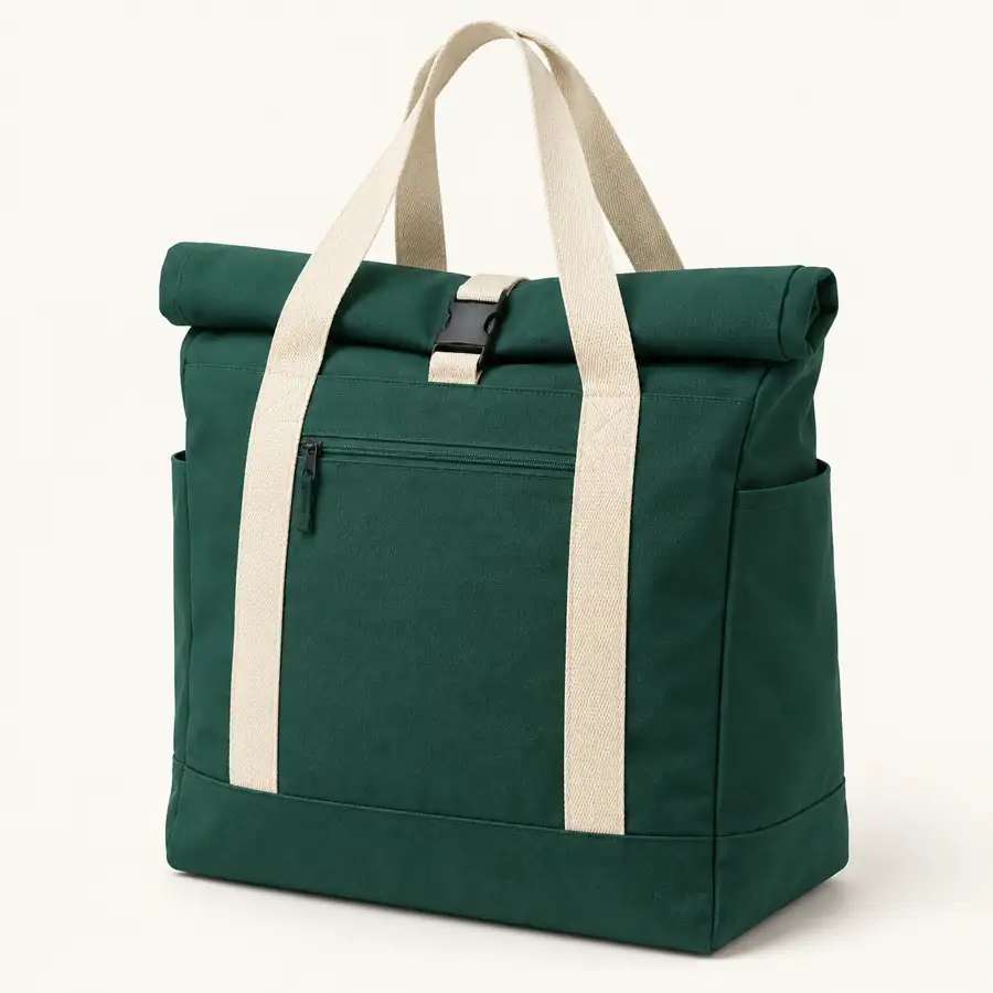 Deep Teal Green Polyspun Canvas Roll Top Market Thermal Cooler Bag